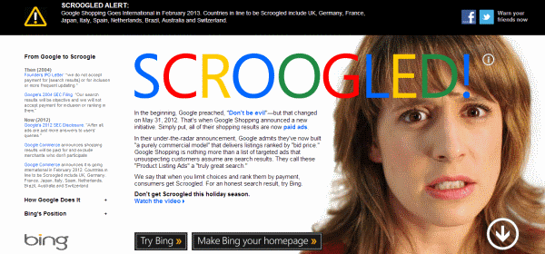Кампания Scroogled направлена Bing против конкурента Гугл